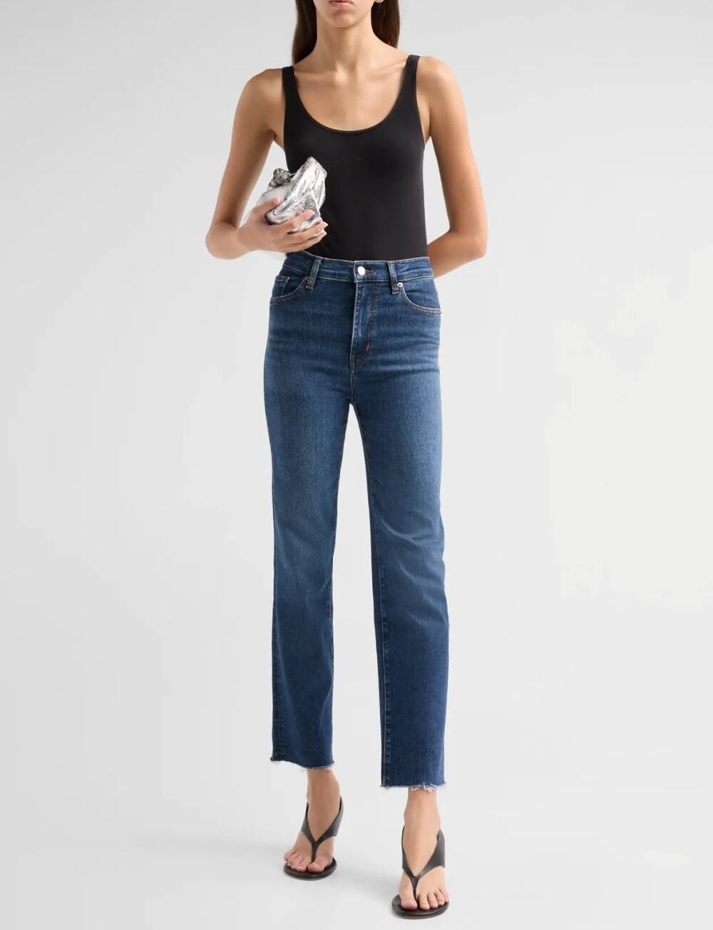 Frame Le High Straight Frayed Edge Dark Rinse Straight Jeans Size 31 Distressed